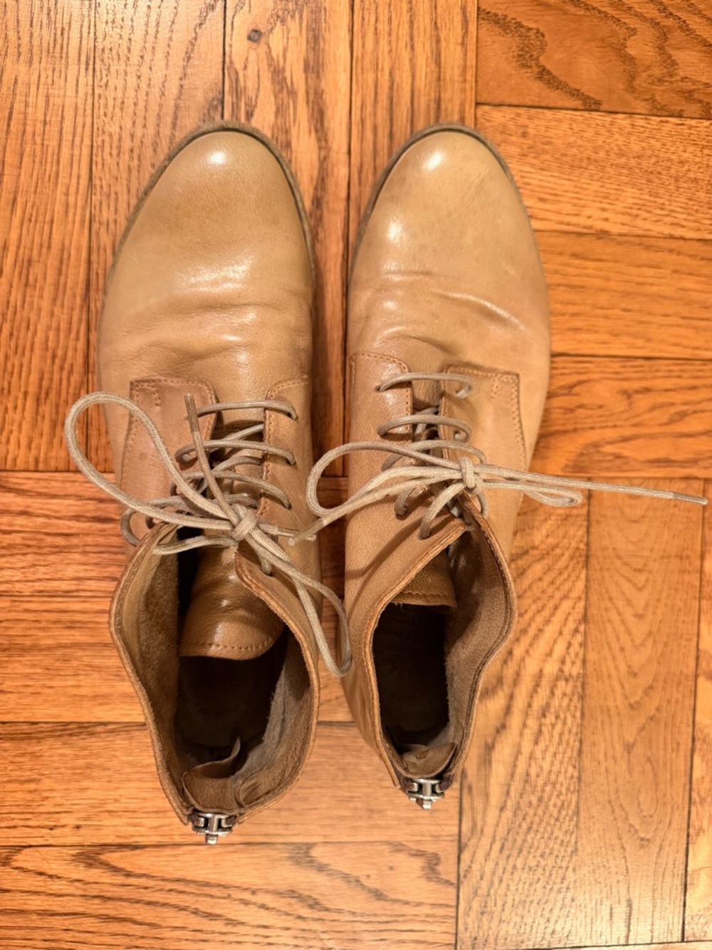 Buttery Tan Leather Lace-Up Ankle Boots